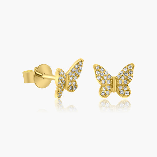 14K Yellow Gold Dainty Butterfly Stud Earrings-E605710