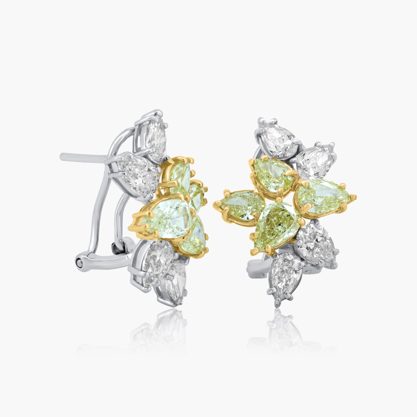 18K Two Tone Pear Diamond Cluster Earrings - E60574901YD