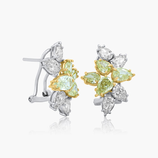 18K Two Tone Pear Diamond Cluster Earrings - E60574901YD