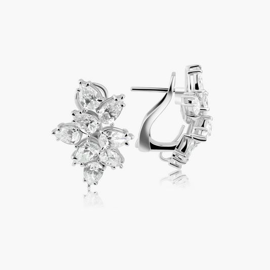 18K White Gold Pear Diamond Cluster Huggies-E60574902