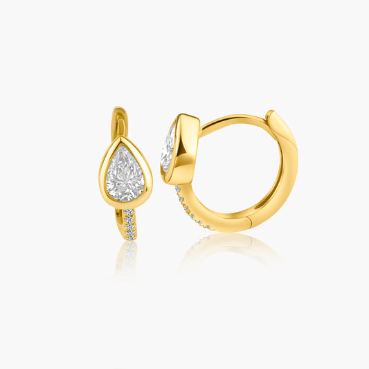 14K Yellow Gold Pear Diamond Dainty Huggies - E60578301