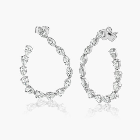 18K White Gold Mixed Cut Diamond Earrings-E60587401