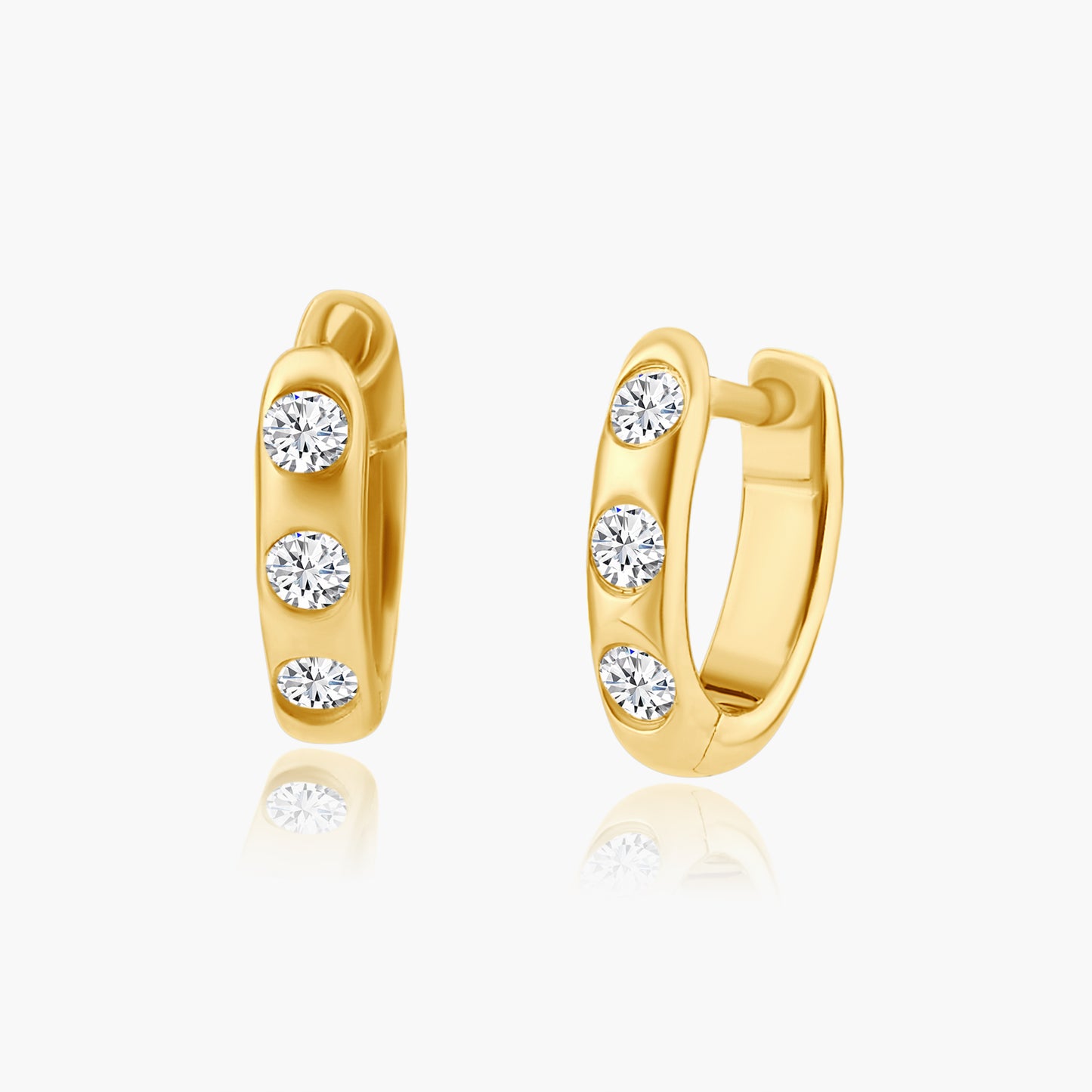 14K Yellow Gold Tri Round Diamond Huggies - E605905