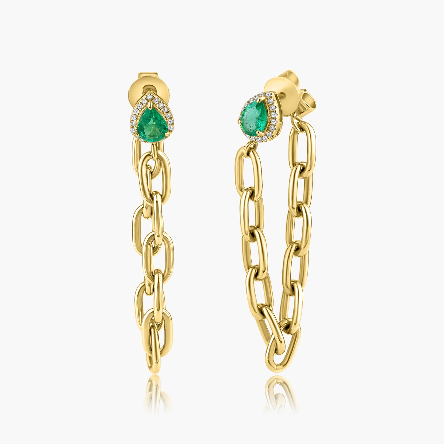 14K Yellow Gold Emerald Chain Link Dangle Earrings-E605931