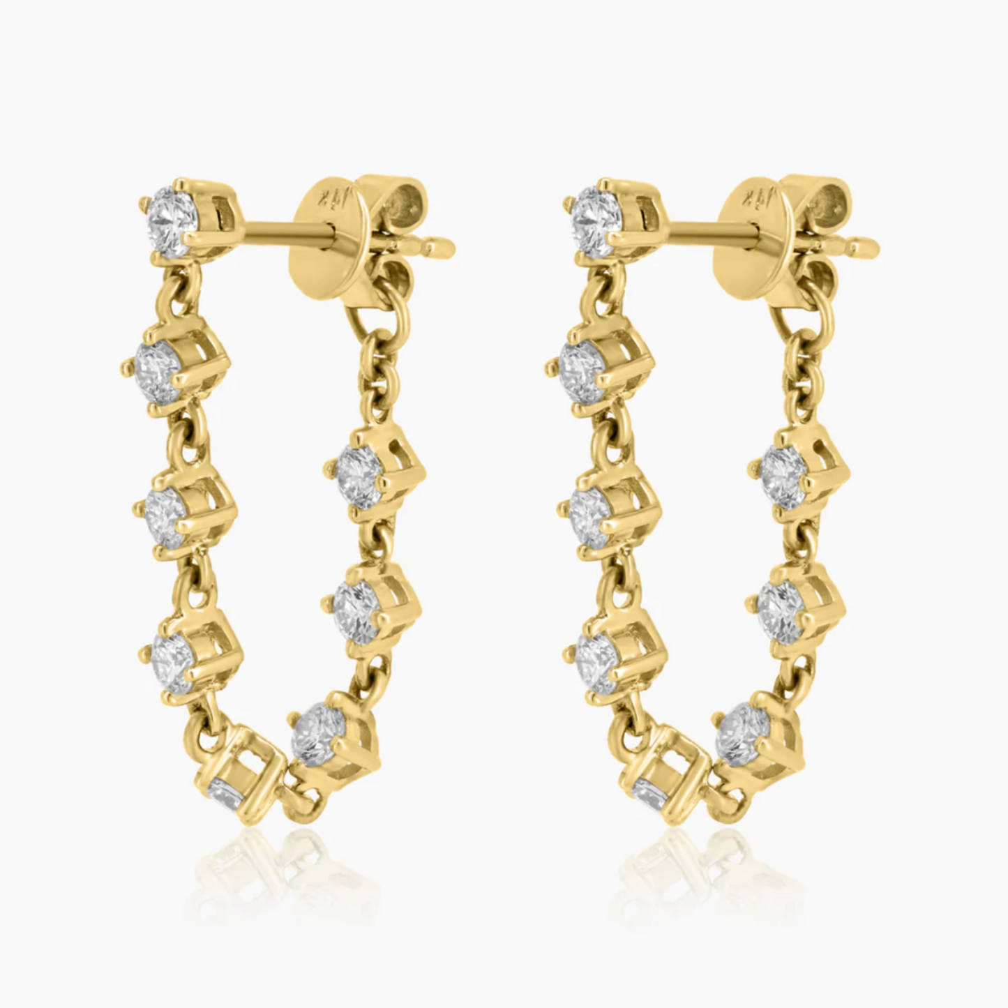 14K Yellow Gold Round Diamond Chain Link Earrings-E605937E