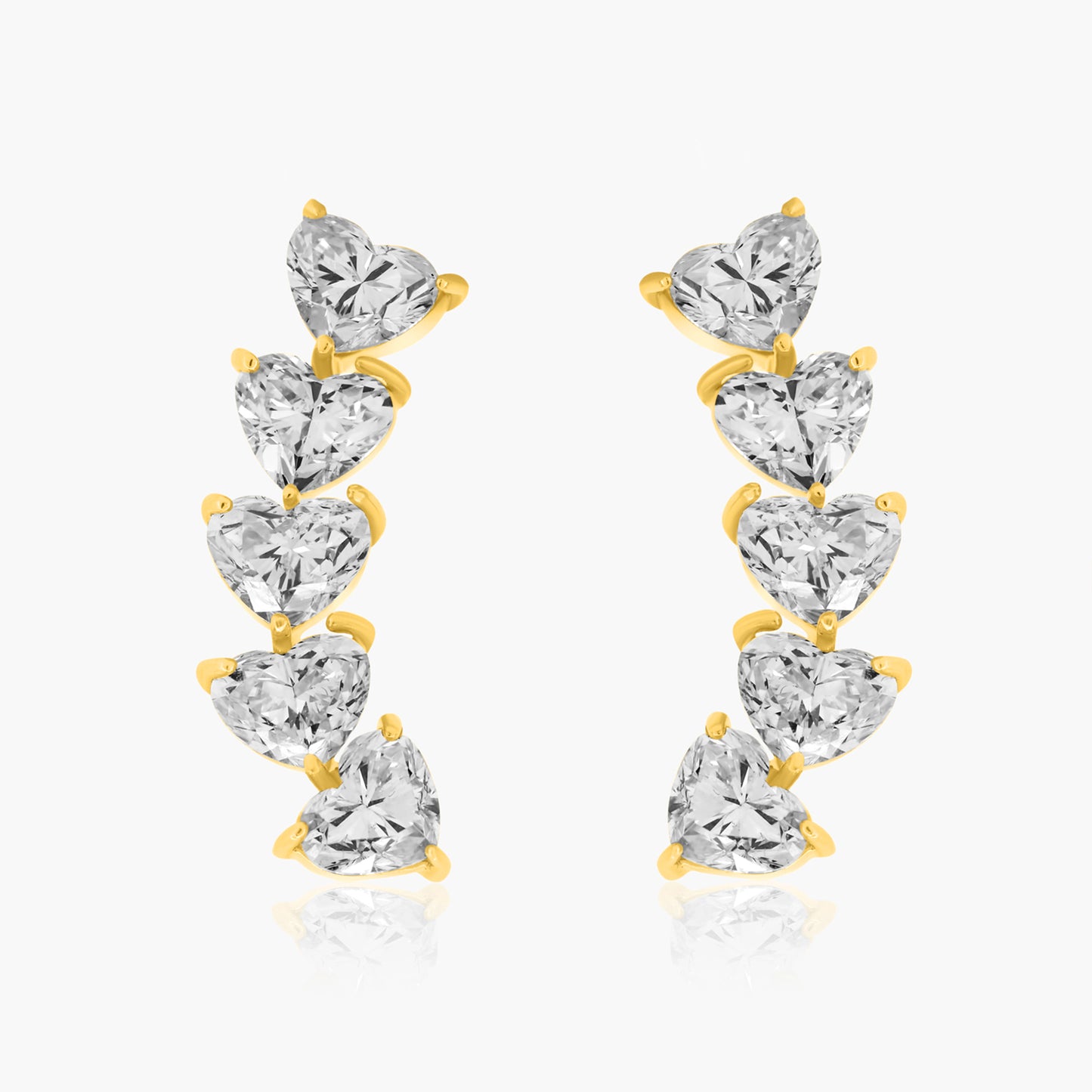 14K Yellow Gold Heart Diamond Ear Climber Earrings - E60595804-1