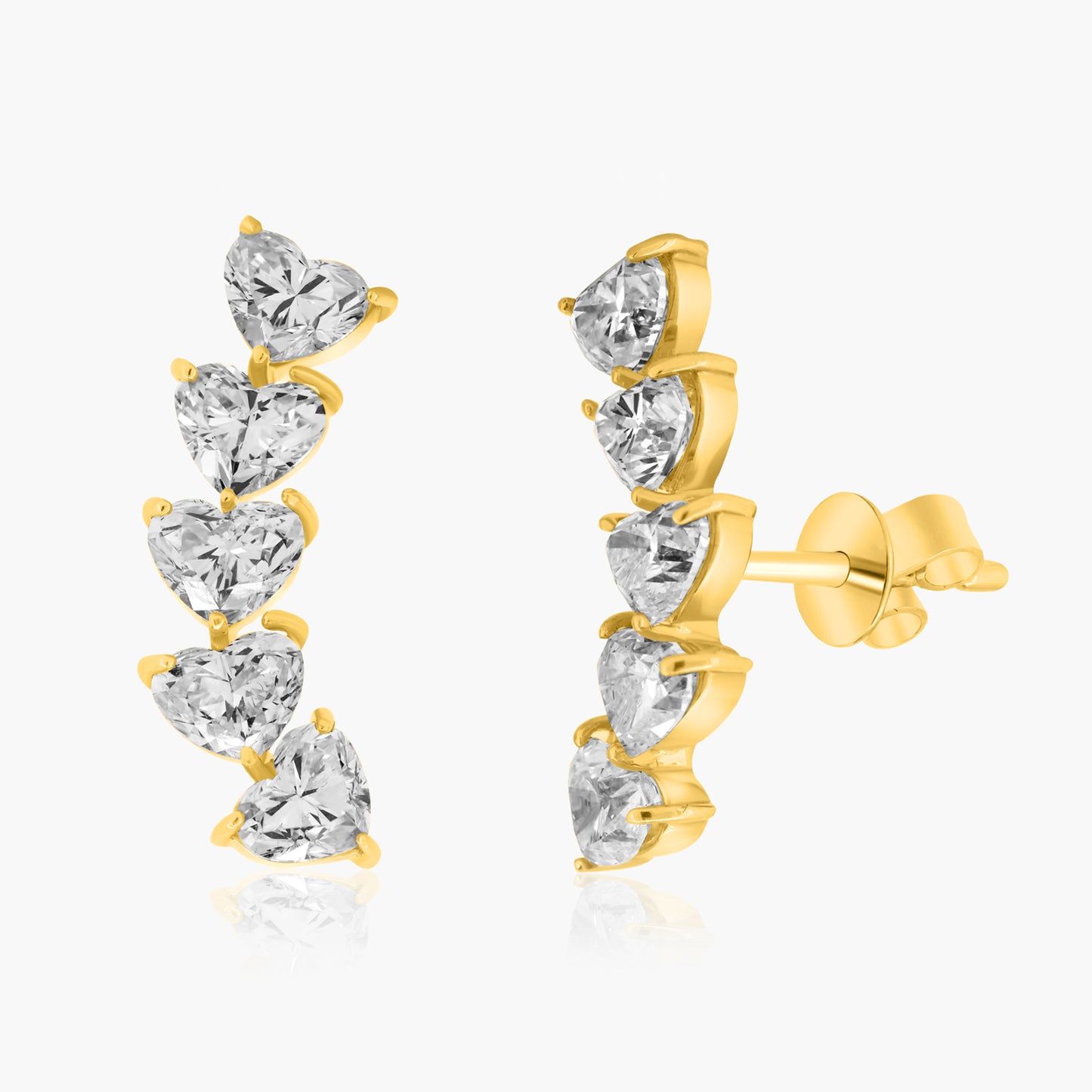 14K Yellow Gold Heart Diamond Ear Climber Earrings - E60595804-1