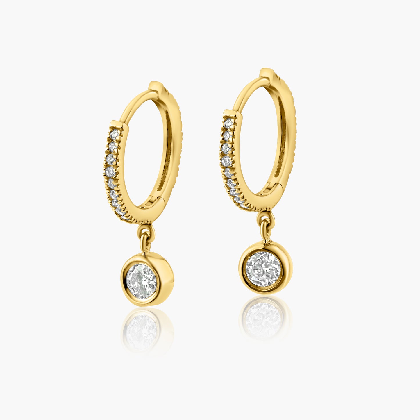 14K Yellow Gold Round Diamond Dangle Huggies - E60596301-1