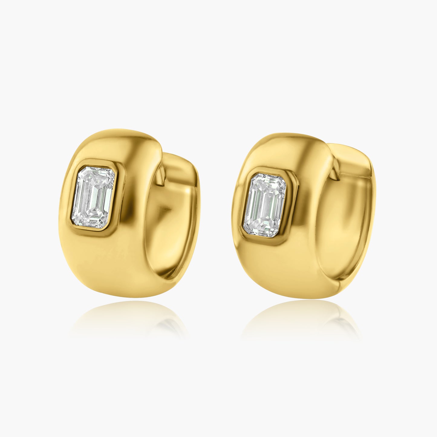 14K Yellow Gold Emerald Cut Diamond Huggies-E60602101