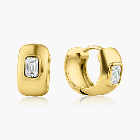 14K Yellow Gold Emerald Cut Diamond Huggies-E60602101