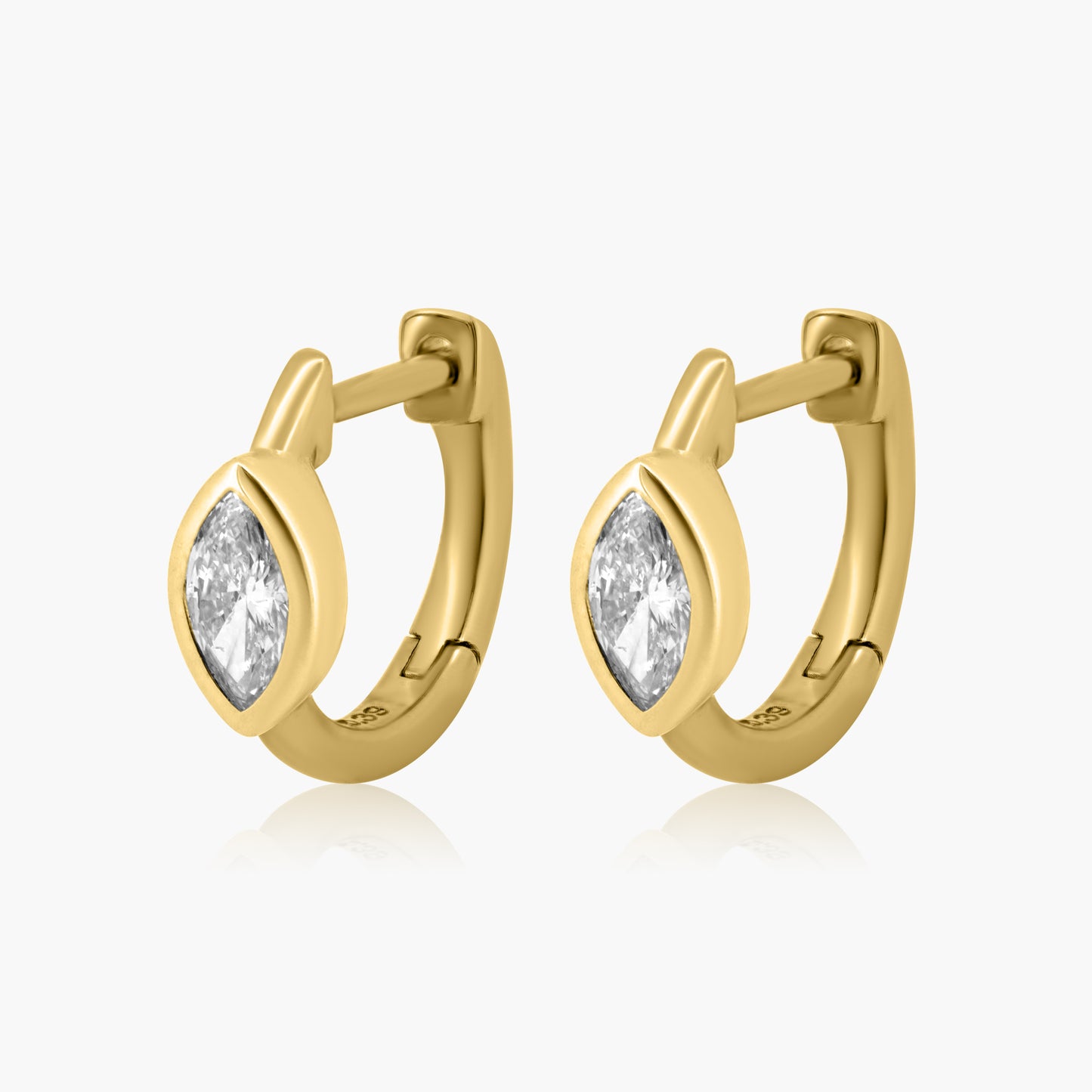 14K Yellow Gold Marquise Bezel Dainty Huggies - E60605201