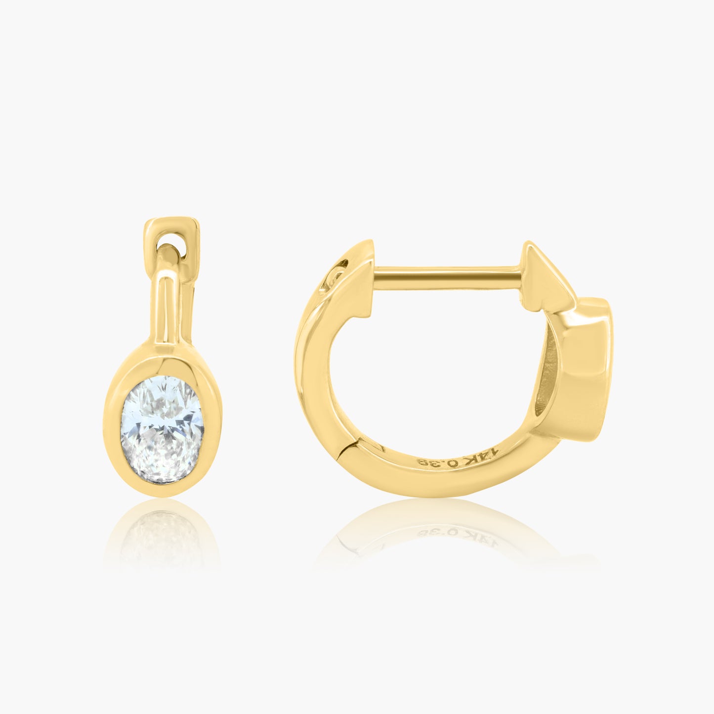 14K Yellow Gold Oval Bezel Huggies - E60605202