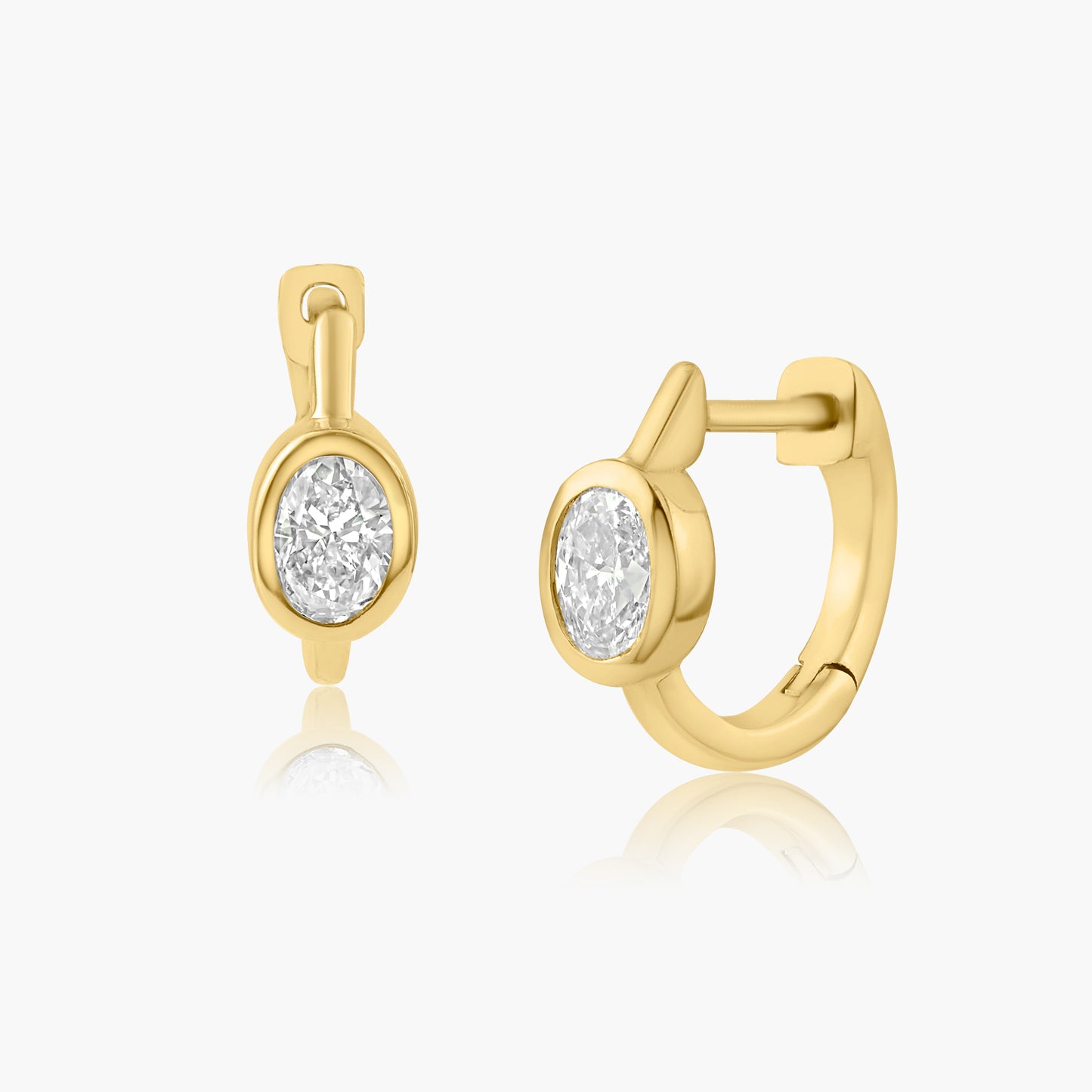 14K Yellow Gold Oval Bezel Huggies - E60605202