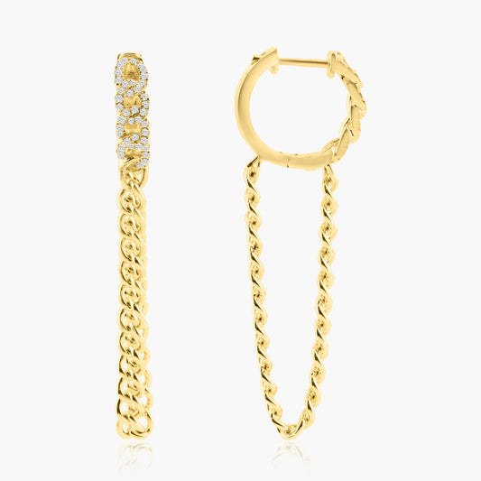 14K Yellow Gold Chain Link Dangle Huggies-E60608802