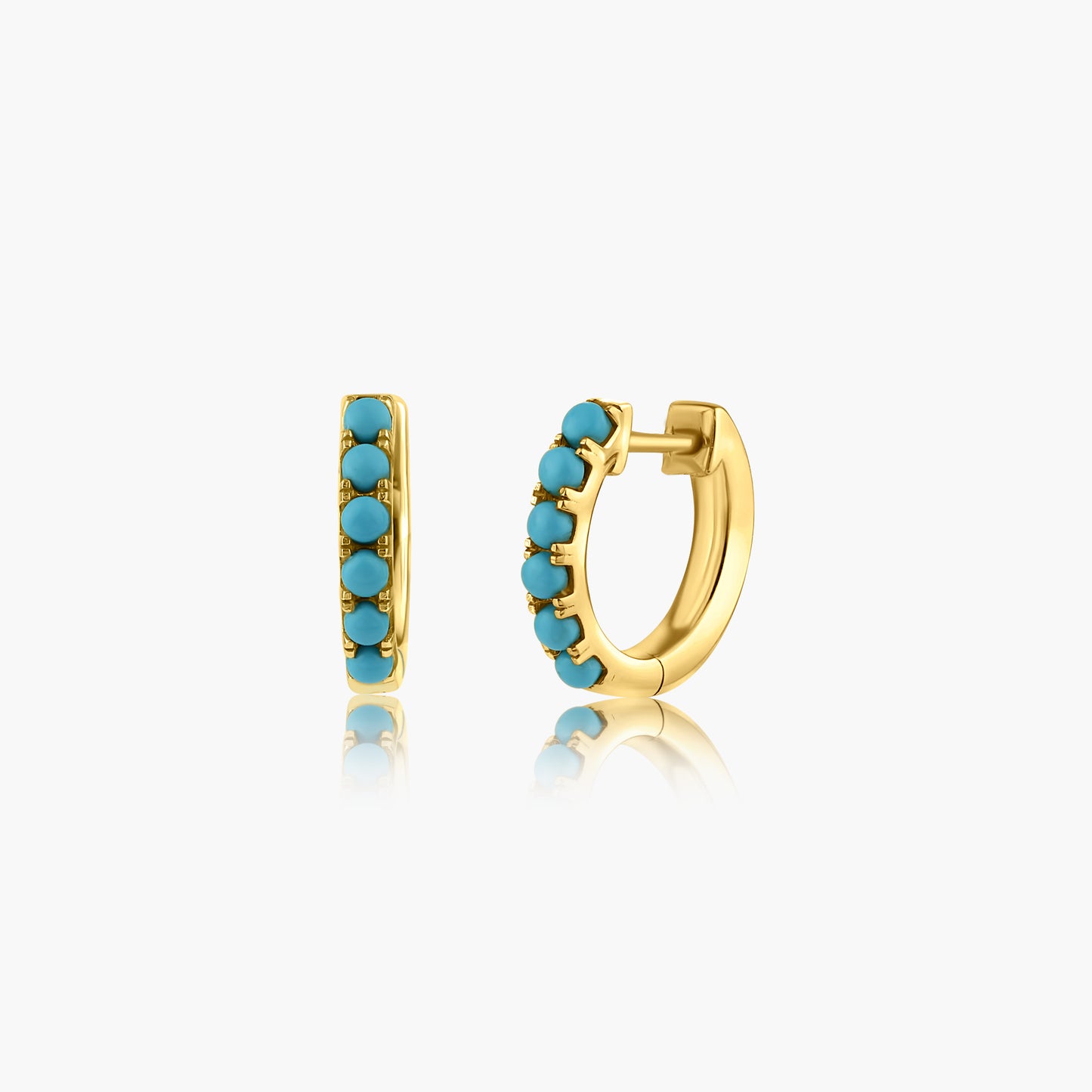 14K Yellow Gold Turquoise Dainty Huggies-E60615601