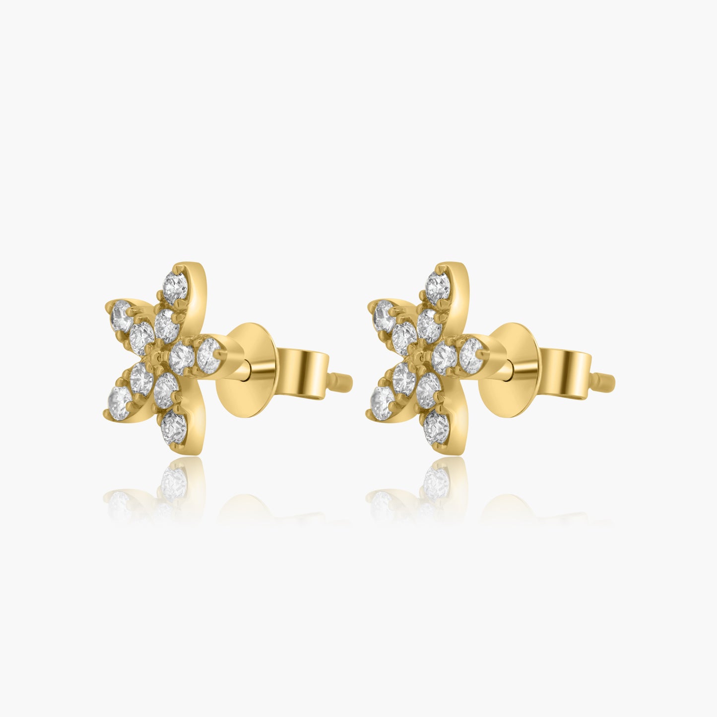 14K Yellow Gold Dainty Flower Stud Earrings-E60626601