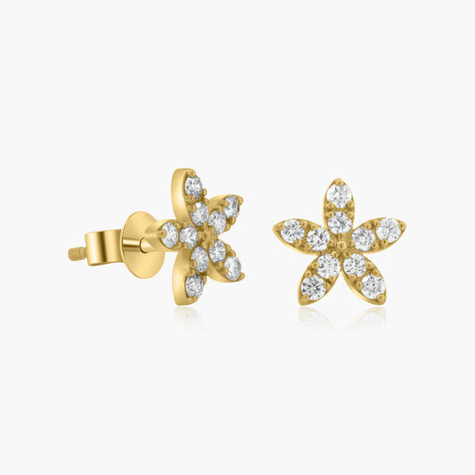 14K Yellow Gold Dainty Flower Stud Earrings-E60626601