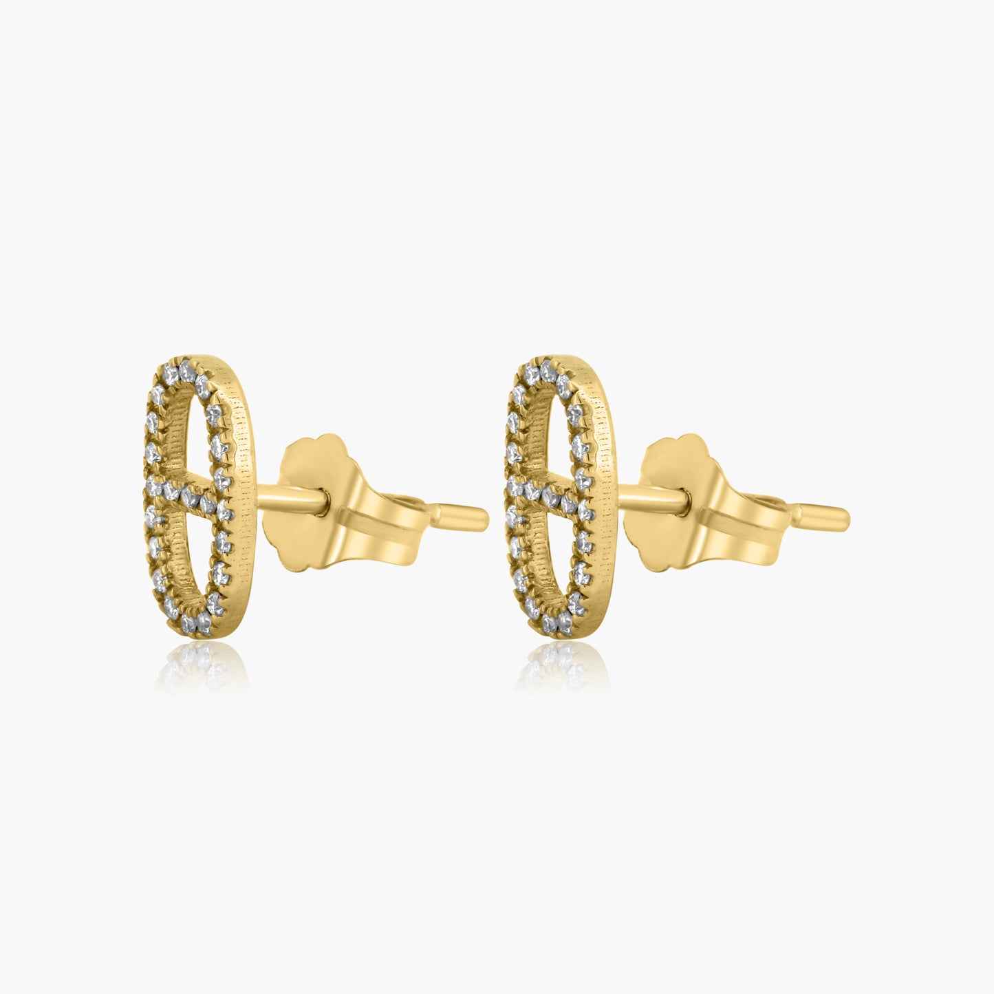 14K Yellow Gold Dainty Round Diamond Earrings-E606268