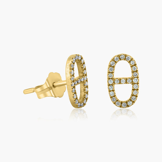 14K Yellow Gold Dainty Round Diamond Earrings-E606268