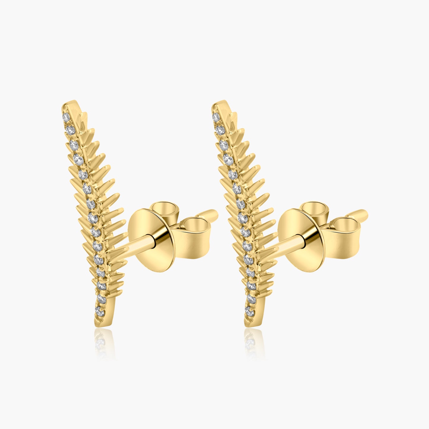 14K Yellow Gold Dainty Palm Leaf Ear Climber Earrings - E606270