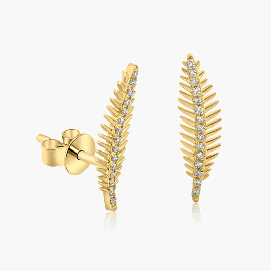 14K Yellow Gold Dainty Palm Leaf Ear Climber Earrings - E606270