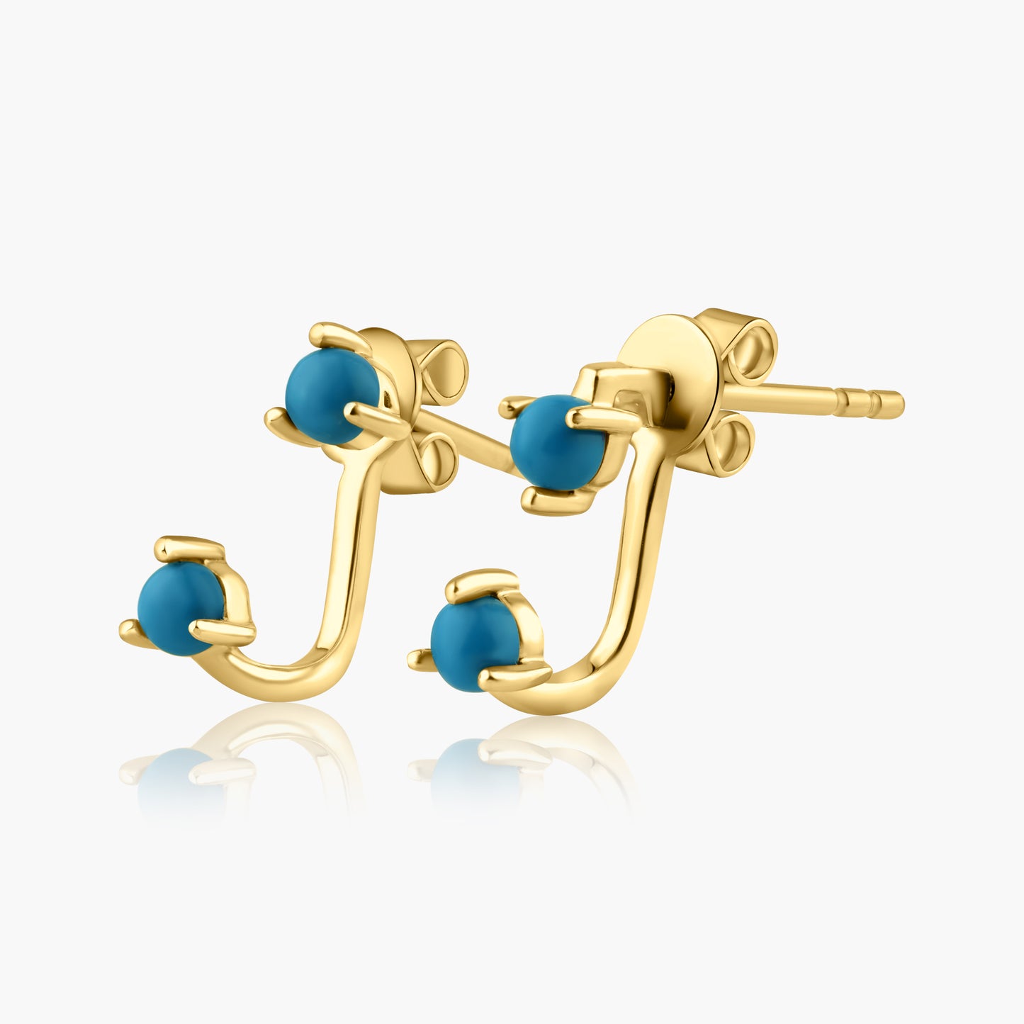 14K Yellow Gold Dainty Turquoise Earrings - E606274