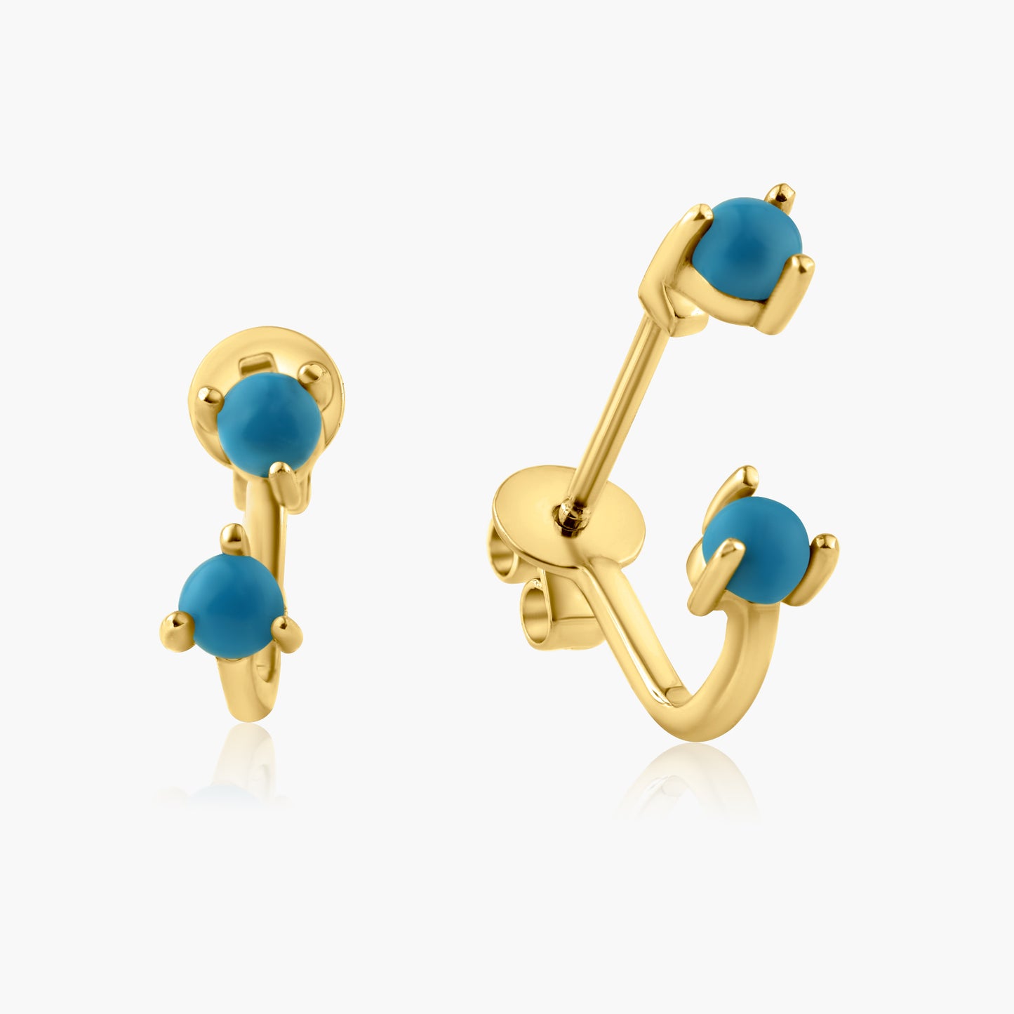 14K Yellow Gold Dainty Turquoise Earrings - E606274