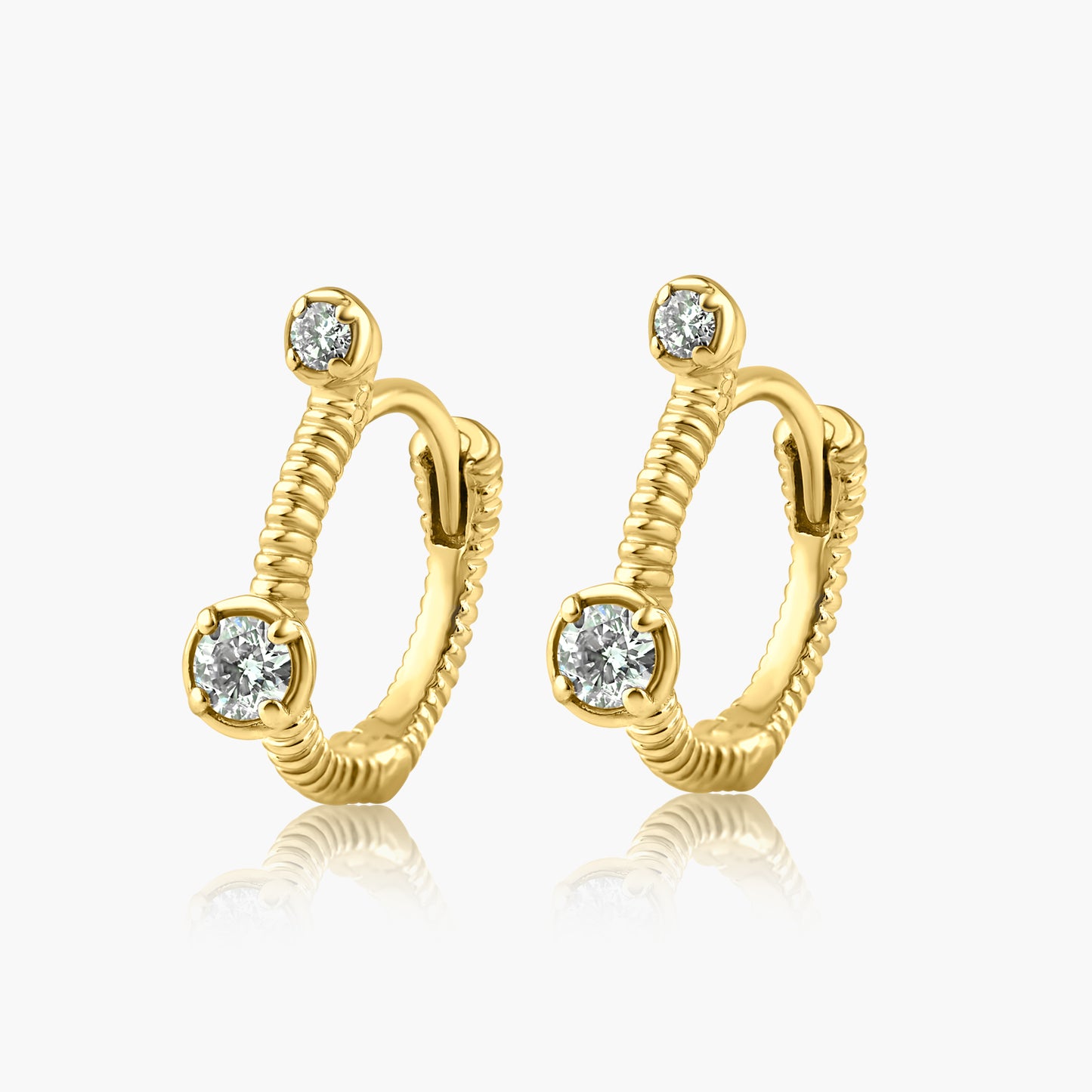 14K Yellow Gold Dainty Double Diamond Huggies - E606288