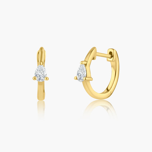 14K Yellow Gold Pear Diamond Dainty Huggies-E606305