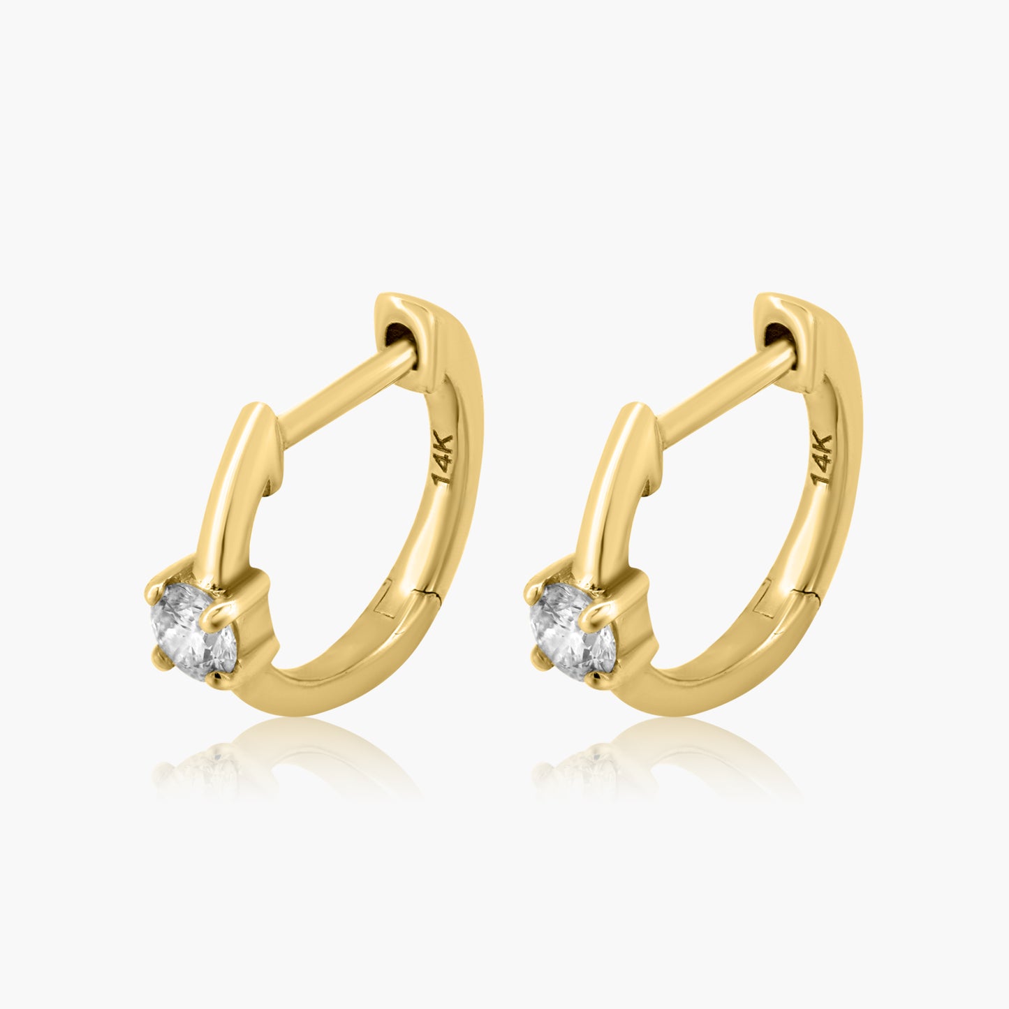 14K Yellow Gold Dainty Round Diamond Huggies-E606306