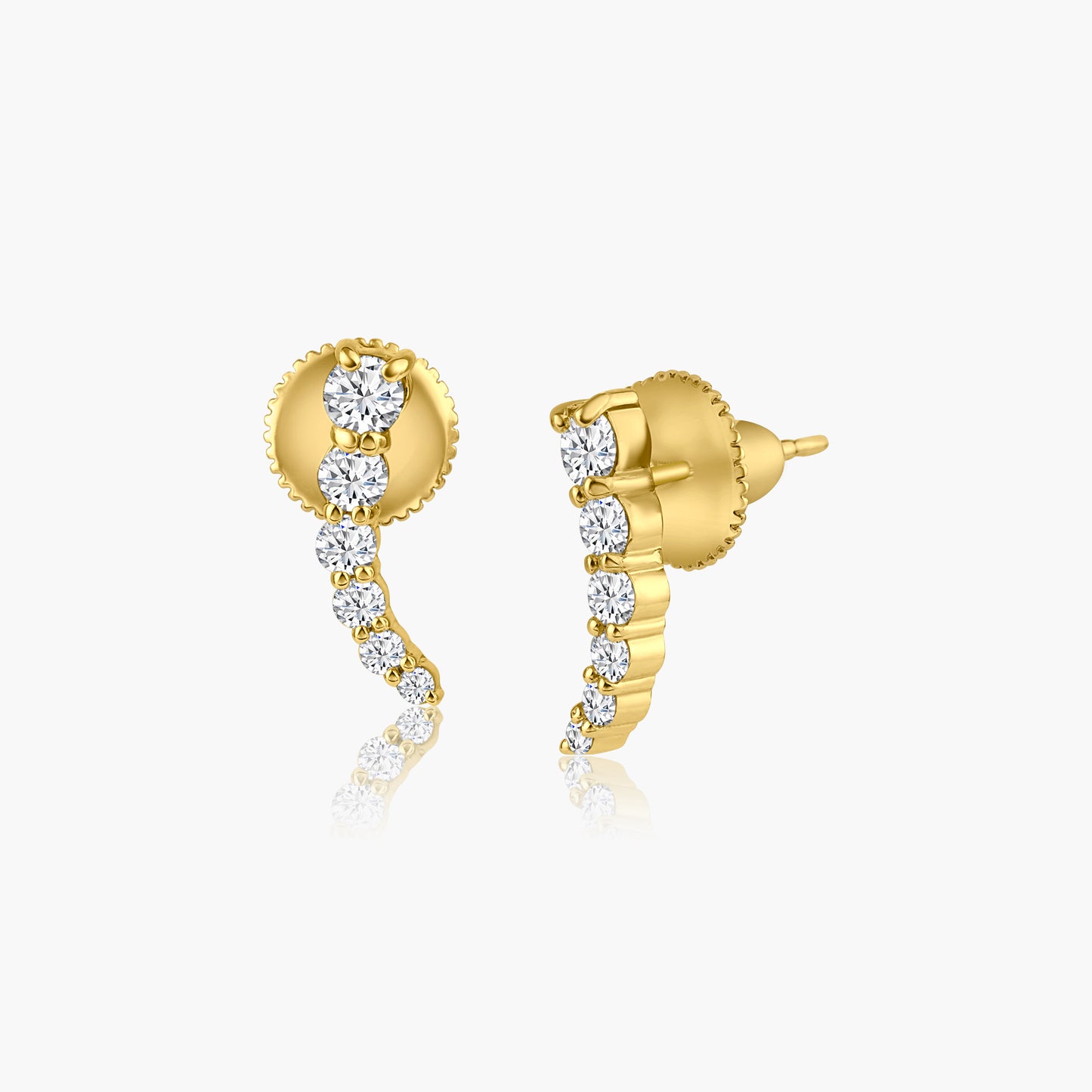 14K Yellow Gold Round Diamond Ear Climber Earrings - E60632401