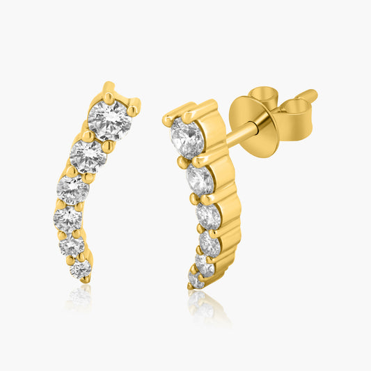 14K Yellow Gold Round Diamond Ear Climber Earrings - E60632402