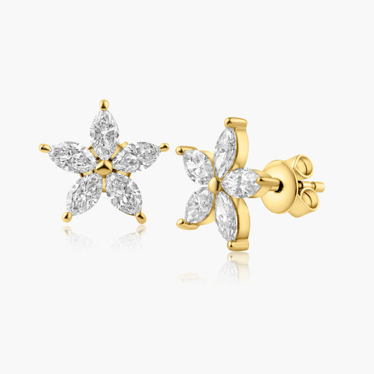 14K Yellow Gold Dainty Flower Stud Earrings-E606455