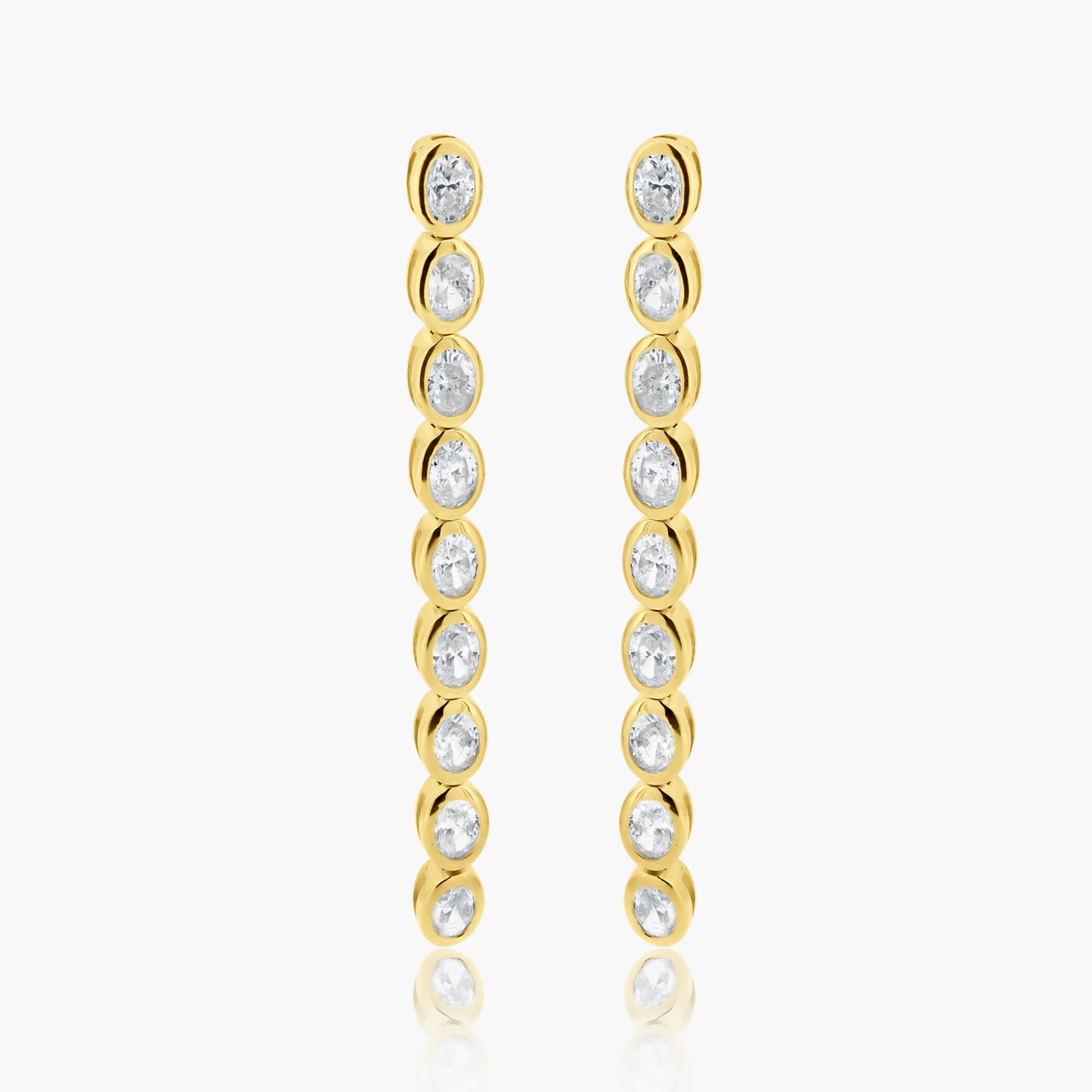 14K Yellow Gold Oval Bezel Dangle Earrings - E60649801