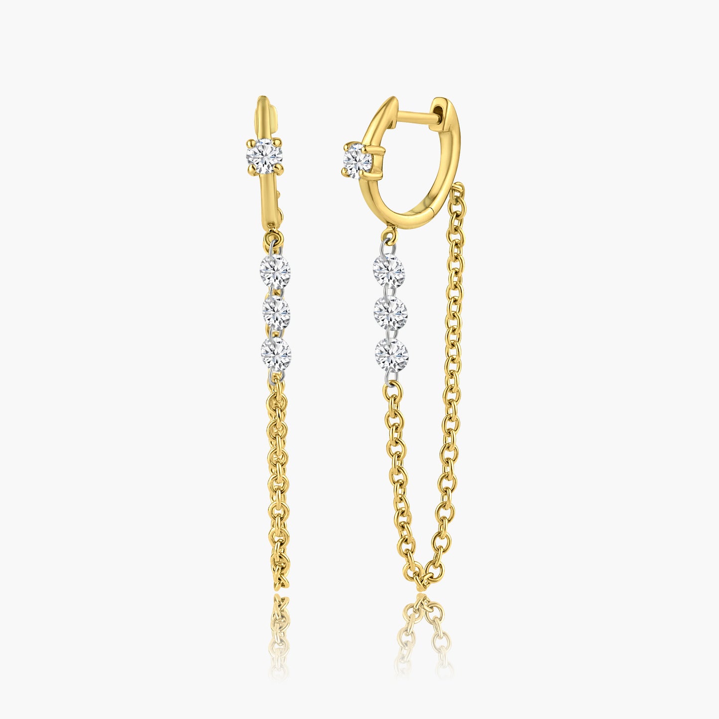 14K Yellow Gold Laser Drill Diamond Chain Link Earrings-E6DD-2GP