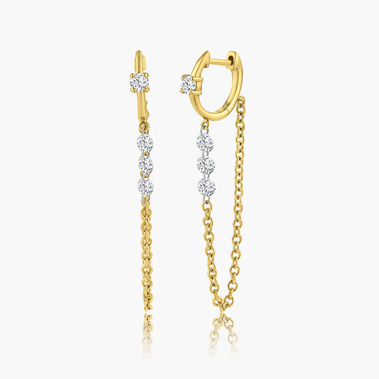 14K Yellow Gold Laser Drill Diamond Chain Link Earrings-E6DD-2GP