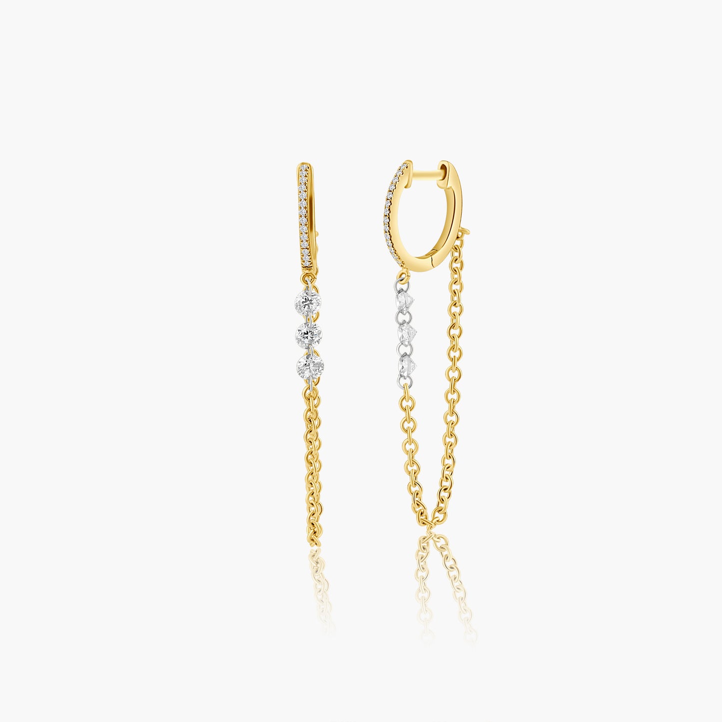 14K Yellow Gold Chain Link Laser Drill Diamond Earrings-E6DDGP