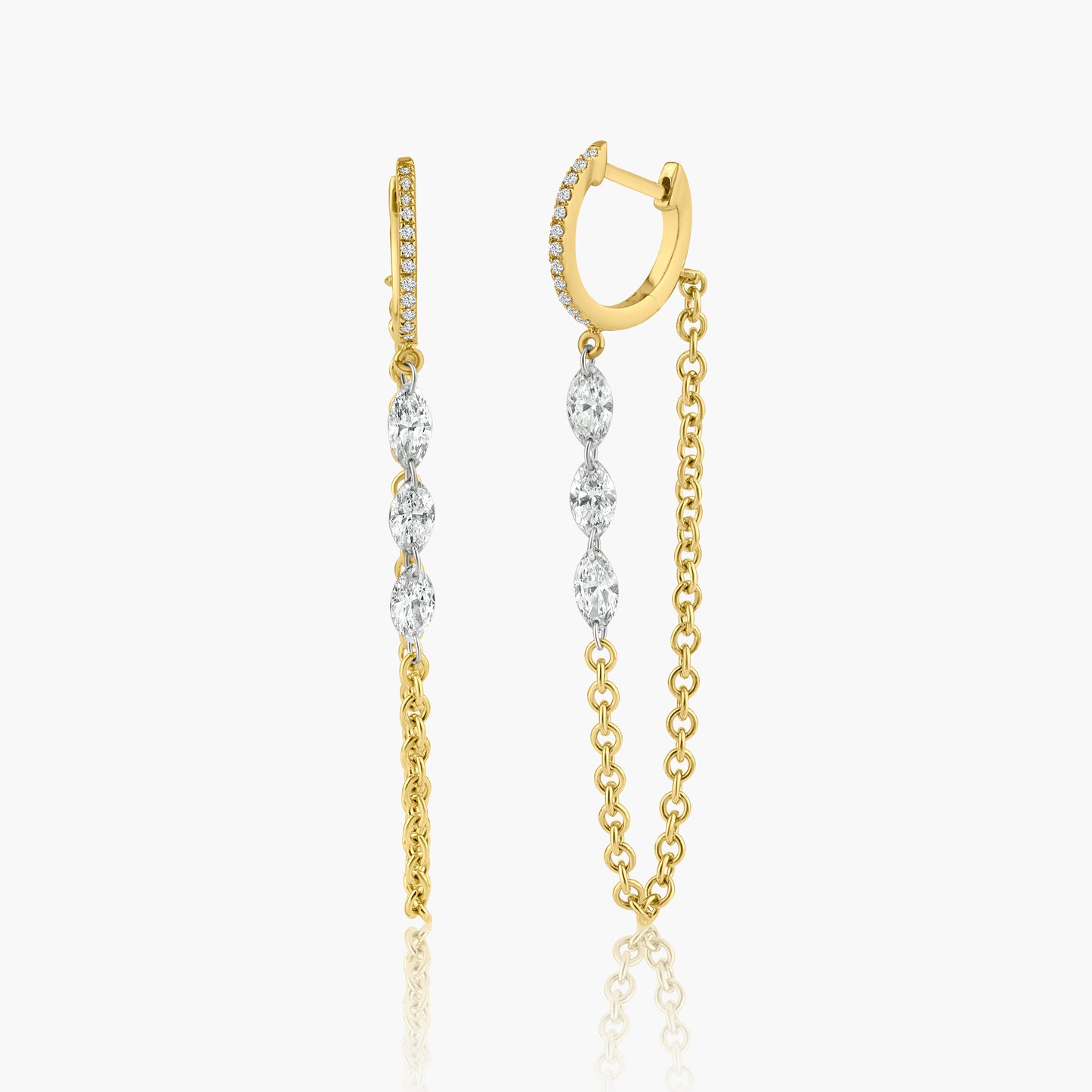 14K Yellow Gold Chain Link Laser Drill Diamond Earrings-E6DDMQGP