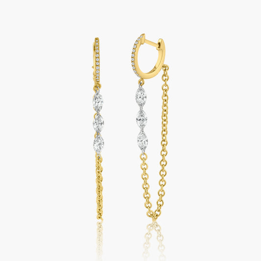 14K Yellow Gold Chain Link Laser Drill Diamond Earrings-E6DDMQGP