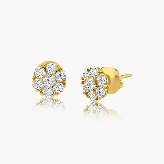 14K Yellow Gold Flower Cluster Stud Earrings-E829-3.0EMC