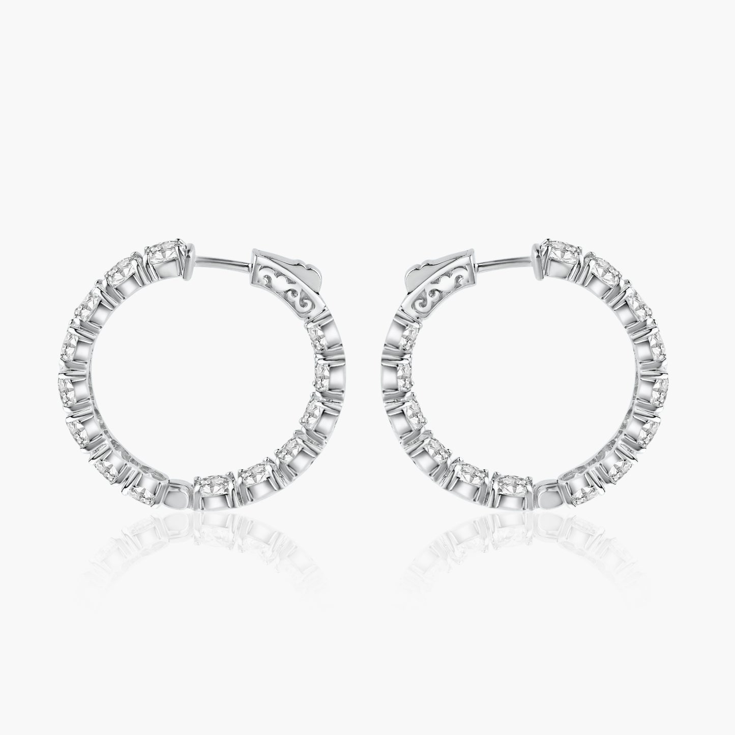 14K White Gold Hoop Earrings-EF221-40MCEMC