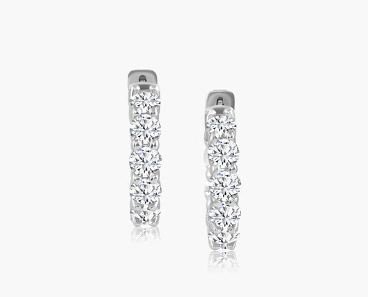 18K White Gold Round Diamond Hoop Earrings-EF22330SCEMC