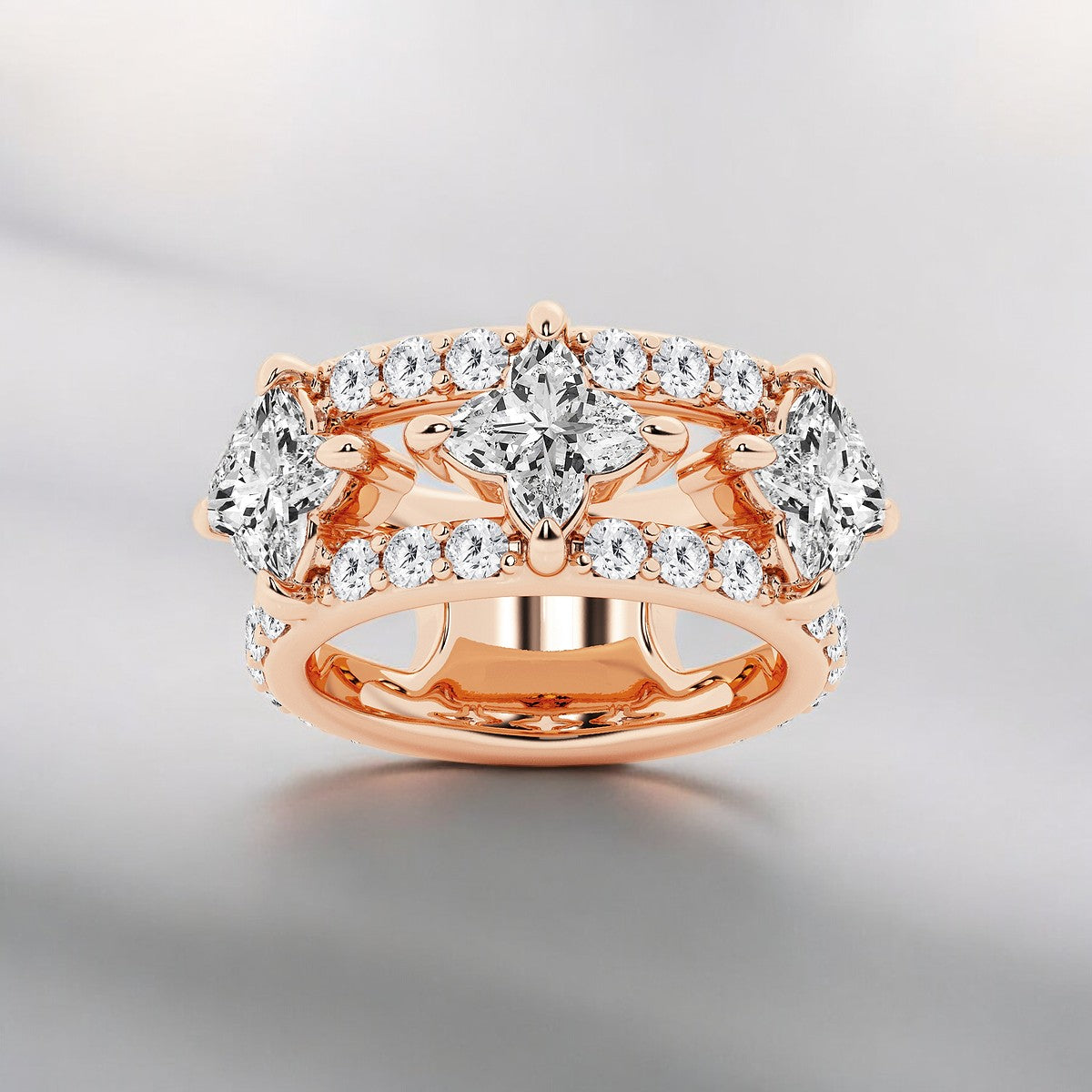 Flower Lab Grown Diamond Three Stone Fashion Ring