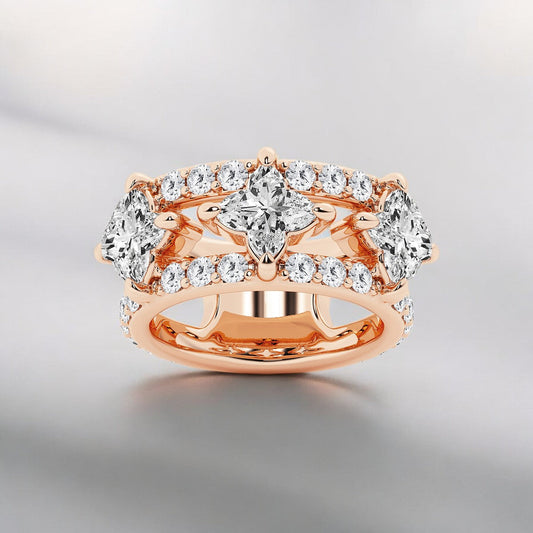 Flower Lab Grown Diamond Three Stone Fashion Ring