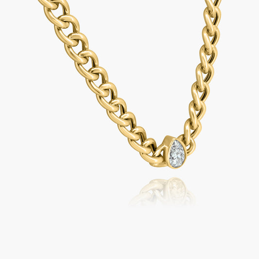 14K Yellow Gold Pear Bezel Chain Link Necklace-N-PSB50SE-1