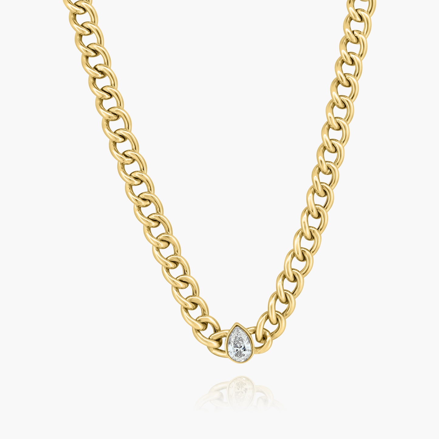 14K Yellow Gold Pear Bezel Chain Link Necklace-N-PSB50SE-1