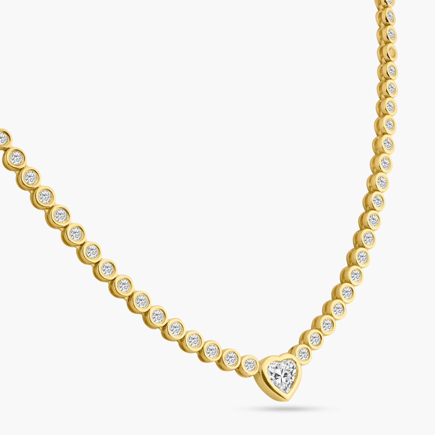 14K Yellow Gold Center Heart Diamond Tennis Necklace-N00001-1