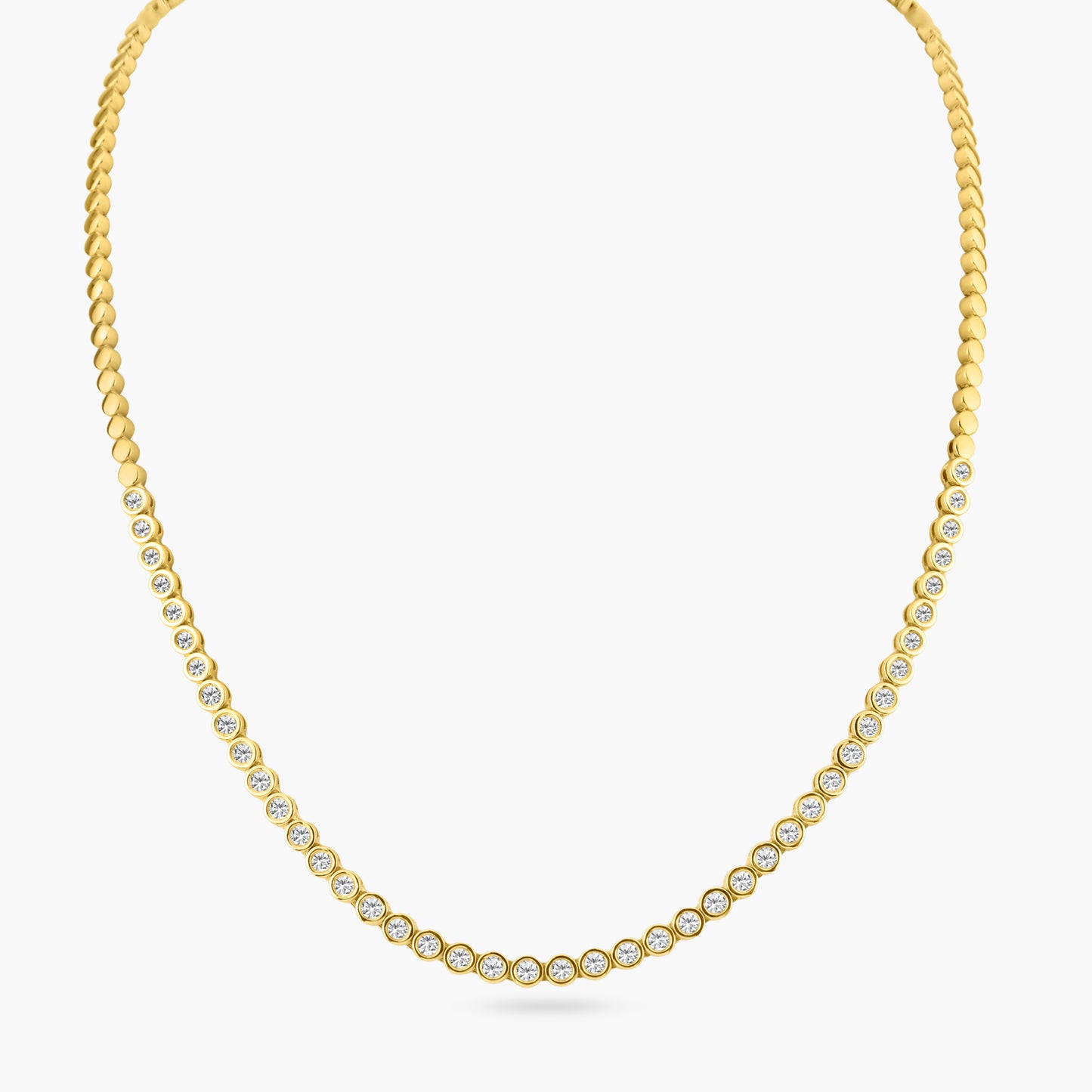 14K Yellow Gold Bezel Tennis Necklace-N00001