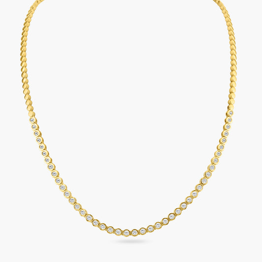 14K Yellow Gold Bezel Tennis Necklace-N00001