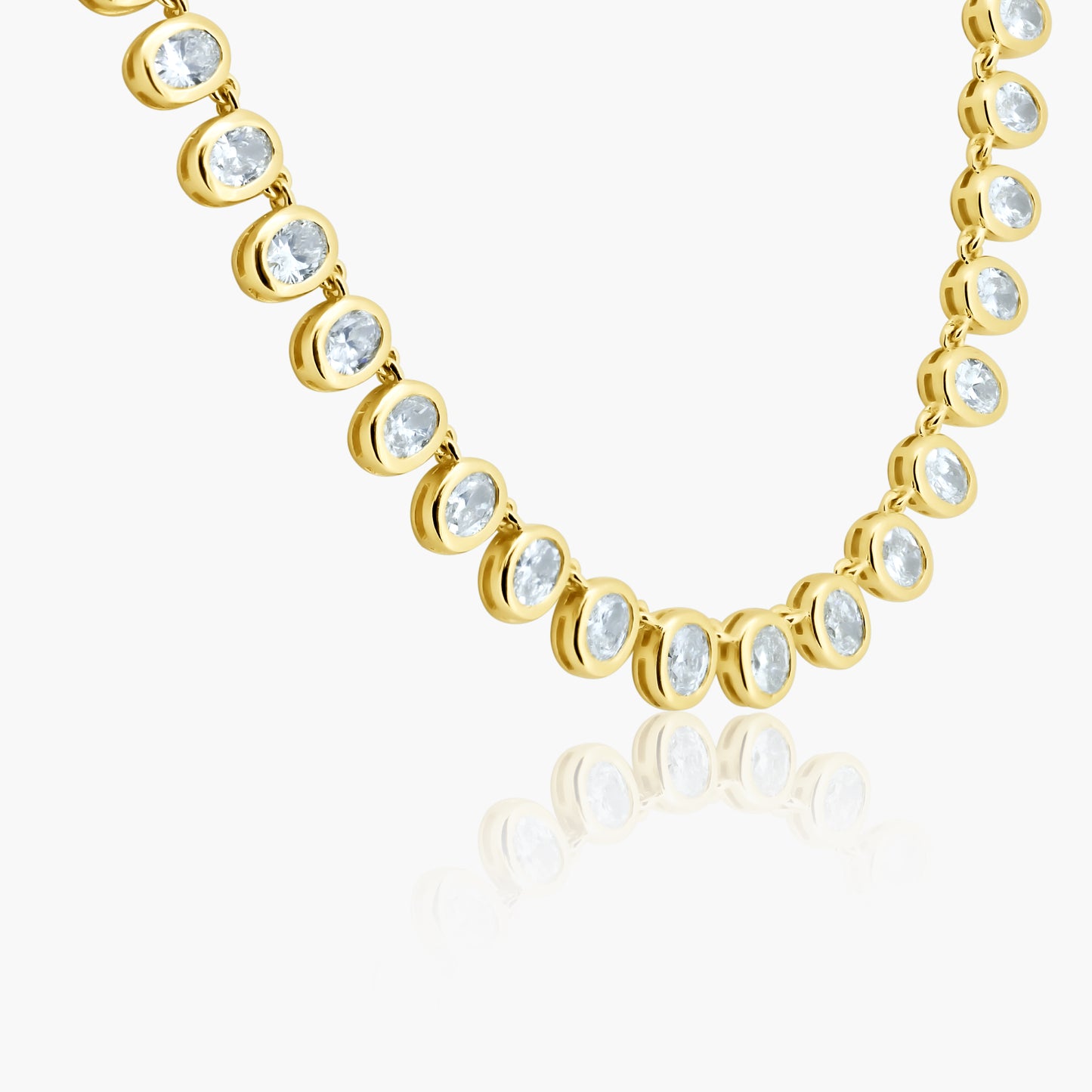 14K Yellow Gold Oval Bezel Half Tennis Necklace-N00007